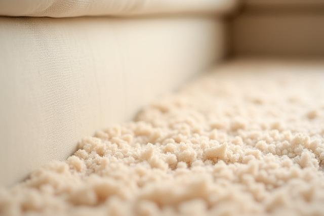 Deep cleaned plush beige carpet and sofa upholstery looking fresh and new