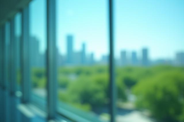 Crystal clear windows in a modern office building, reflecting the sky